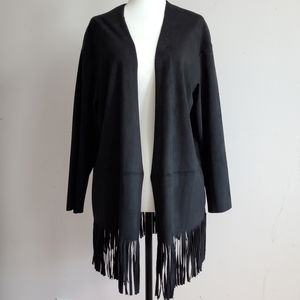 Zara Faux Suede Fringe Cardigan Size Small